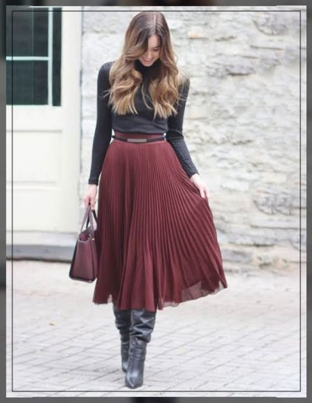 Pleated Split Skirt
