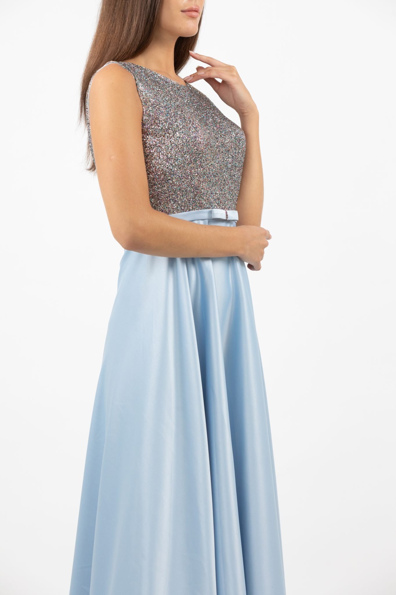 Ice Blue Boat Neck A-Line Flower Girl Dress main image 0
